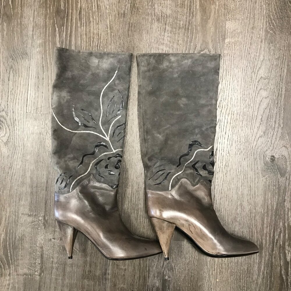 Maraolo high heel knee high black suede structured boots size 8 Italy